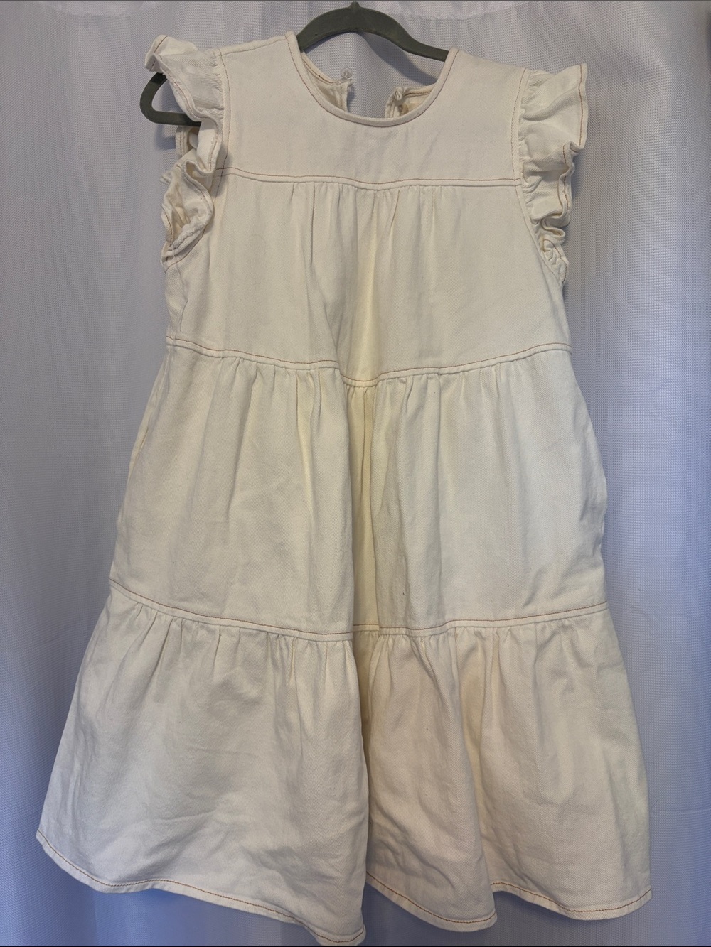 Altar'd State Cream Tiered Ruffle Denim Mini Dress